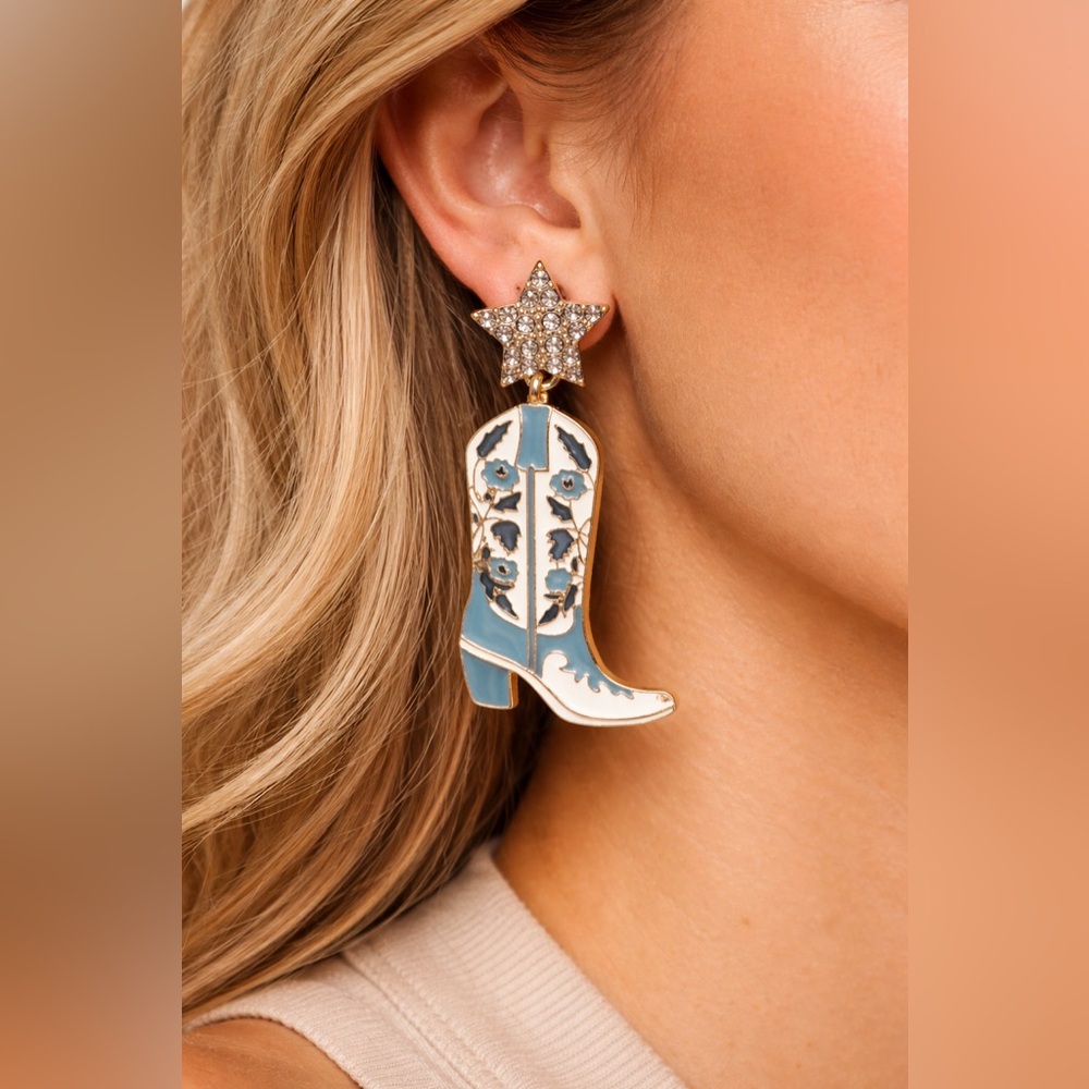 Blue and White Star Boot Earrings